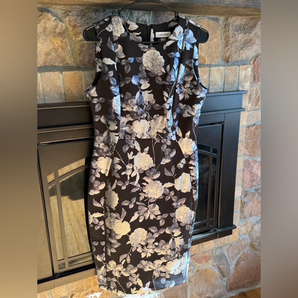 Calvin Klein Black and Gray Floral Dress